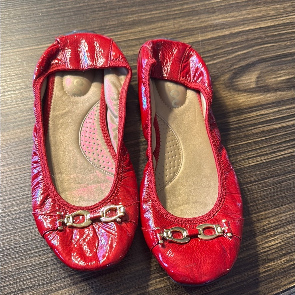 Red Ballet Flats with Gold Accents